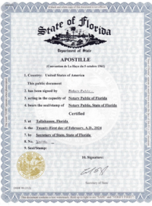 State of Florida Apostille Certificate